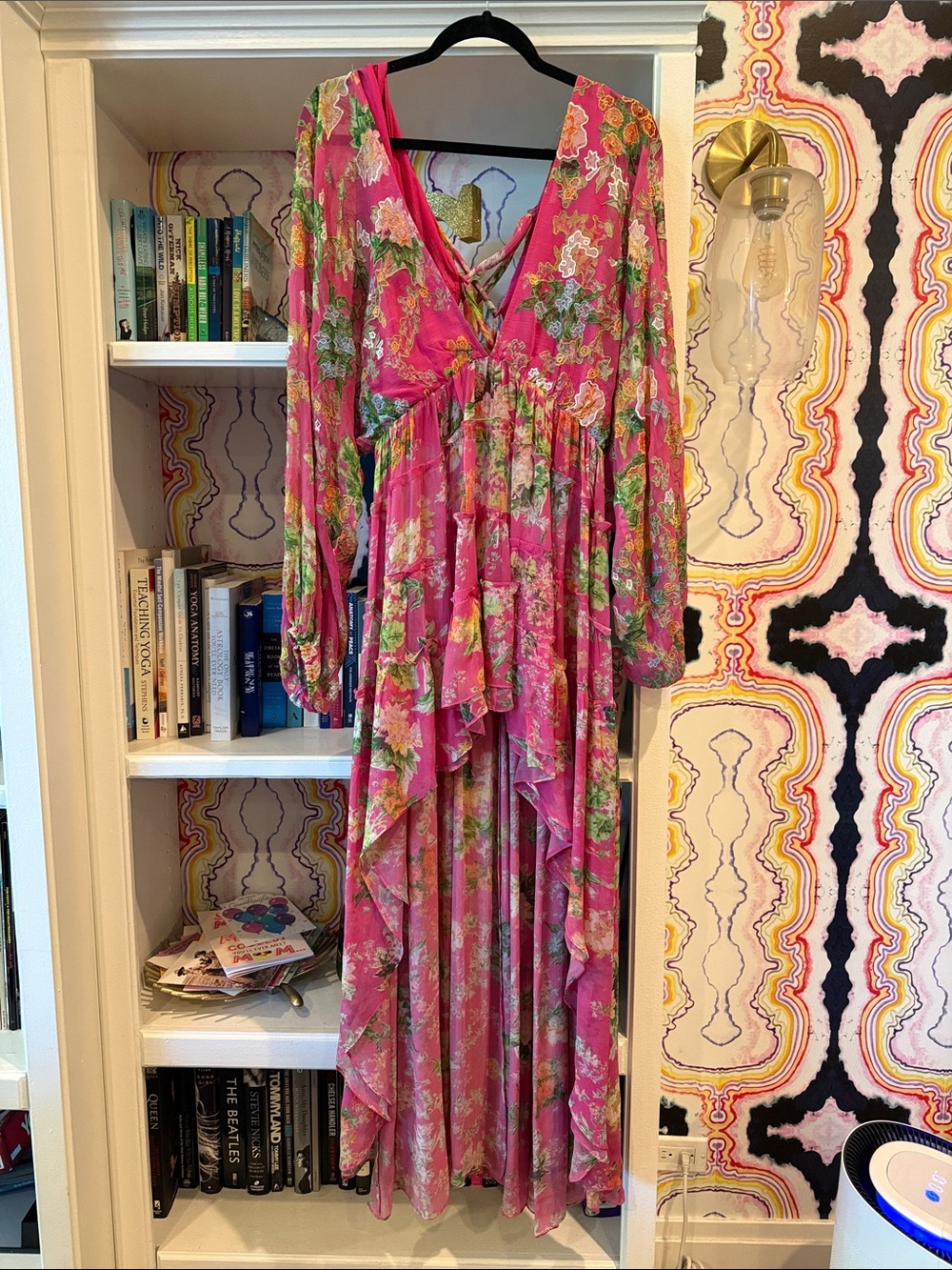 HEMANT & NANDITA Pink Floral Tiered Maxi Dress